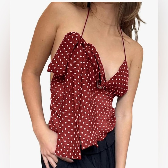 Tops - Polka Dot Halter Top in Red